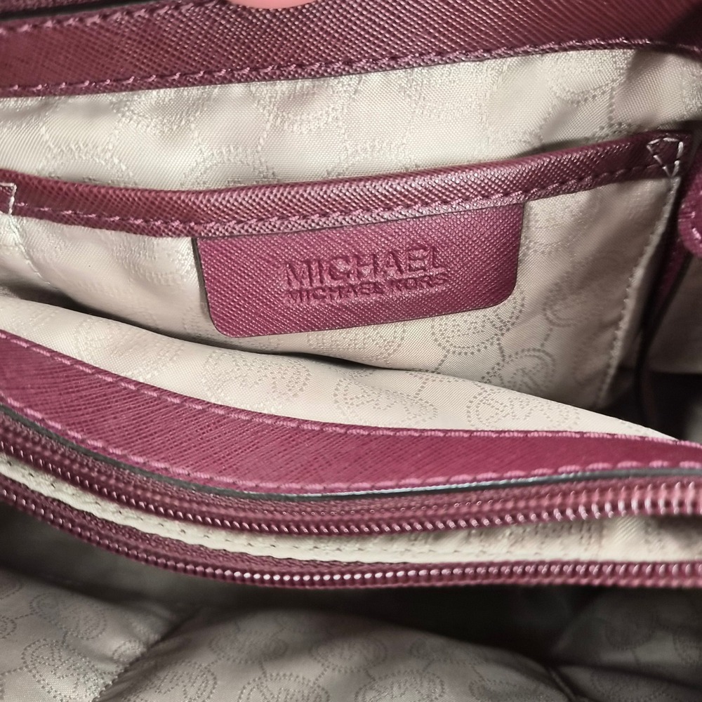 Michael Kors Plum Saffiano Leather Tote Bag Burgundy Gold Hardware Shoulder Bag - Picture 8 of 12